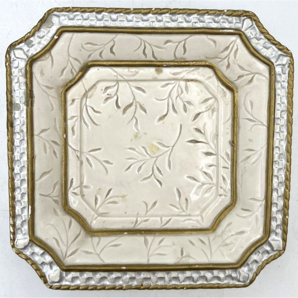 Fitz And Floyd Home Fragrance Plate Candle or Potpourri Cream Floral Gold Square